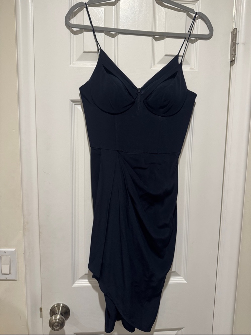 Silk Zimmermann Navy Midi Slip Dress with Draped Skirt